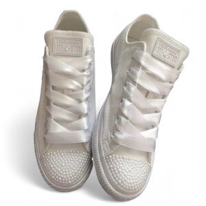 Pearls & Charms Low Top Converse Sizes 5-14 New In Box With Ribbon Laces